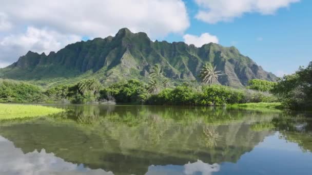 Scénický Letecký Pohled Epickou Krajinu Oahu Havaj Cestování Kopírovat Prostor — Stock video