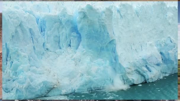 Uitzoomen Smeltend Gletsjerijs Dat Instortte Oceaan Klimaatverandering Collage Europees Fonds — Stockvideo