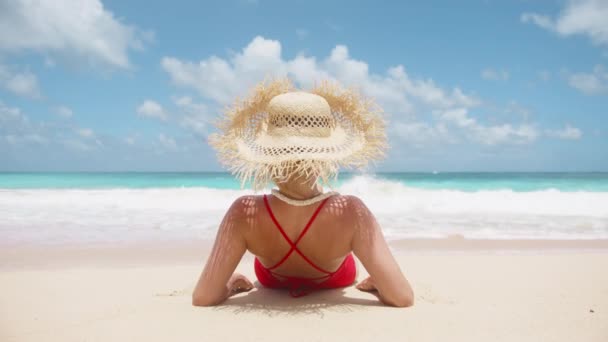 Gente Viaja Isla Paradisíaca Con Hermoso Océano Azul Azulado Verano — Vídeos de Stock