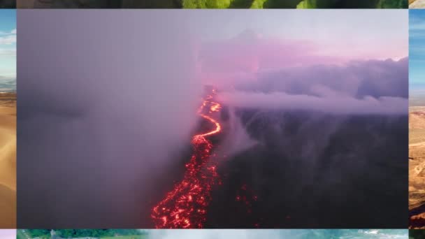 Zoom Hacia Fuera Collage Hawai Volcán Parque Nacional Yellowstone Denali — Vídeos de Stock