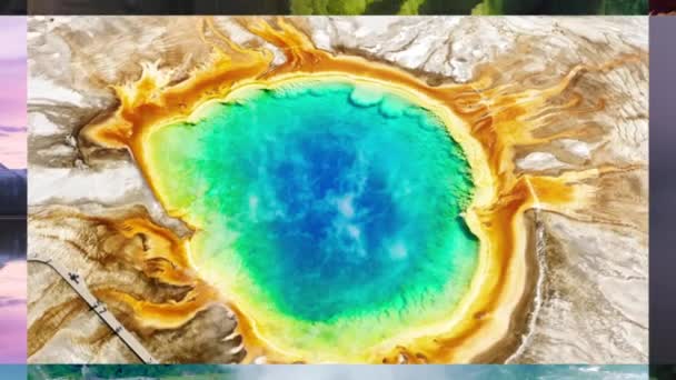 Oddálit Koláž Yellowstone National Park Usa Grand Canyon Olympic Arcadia — Stock video