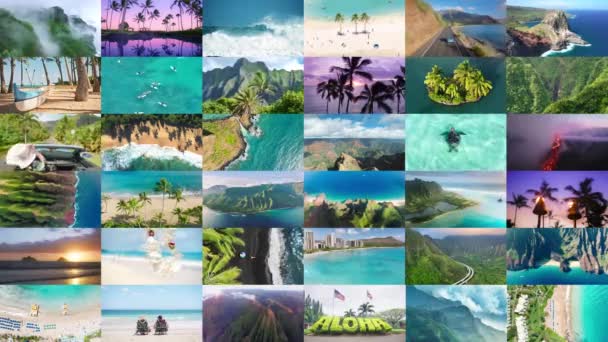 Scenic Collage Met Droom Reis Concept Perfecte Zomervakantie Hawaï Eilanden — Stockvideo
