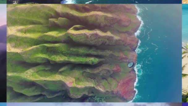 Uitzoomen Collage Met Droom Reis Antennes Pali Kust Kauai Eiland — Stockvideo