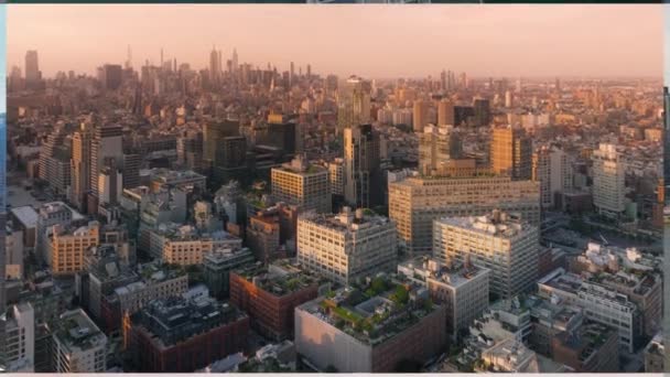 Воздушное Увеличение Коллажа Манхэттена Центре Нью Йорка Центральный Парк Бруклинский — стоковое видео