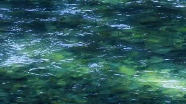 Sluneční Paprsek Zvýrazňující Malebný Modrý Zelený Proud Vlnící Vody Mírumilovný — Stock video