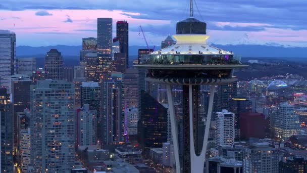Marco Principal Aéreo Pitoresco Centro Seattle Fundo Movimento Washington Iluminação — Vídeo de Stock