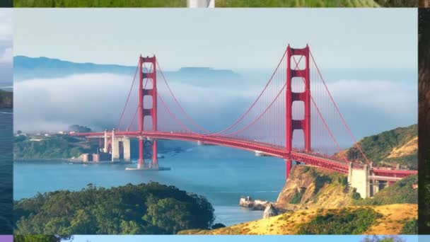 ロサンゼルス カリフォルニア 2022年3月10日 ハリウッドは緑の丘のランドマークにサインします 旅行コラージュカリフォルニアのランドマーク ビバリーヒルズサイン ドジャースタジアム グリフィス サンフランシスコ ロサンゼルス — ストック動画