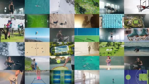Concepto Collage Deportivo Gente Sana Haciendo Ejercicio Diferentes Deportes Tenis — Vídeos de Stock