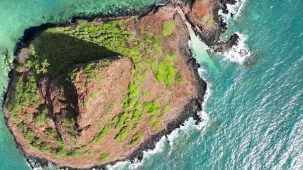 Overhead Πυροβόλησε Mokolii Ηφαιστειακή Νησί Εναέρια Την Ηλιόλουστη Μέρα Του — Αρχείο Βίντεο