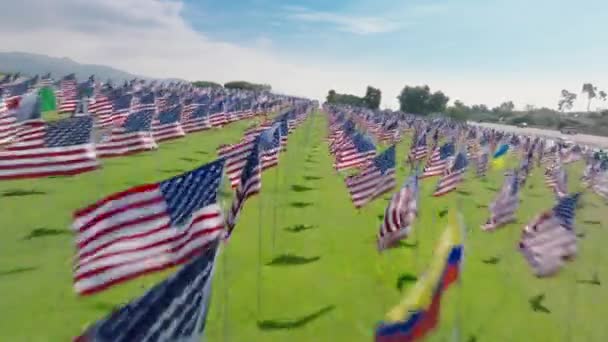 Eine Rasante Luftaufnahme Fängt Die Ergreifende Zurschaustellung Von 3000 Amerikanischen — Stockvideo