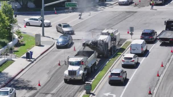 Los Angeles California Usa Road Resurfacing Process Mart 2024 Aerial — Stock Video