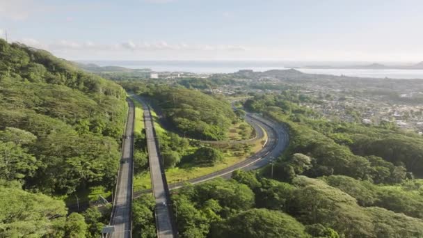 Epische Route Der Autobahn Insel Oahu Schöne Natur Der Tropischen — Stockvideo