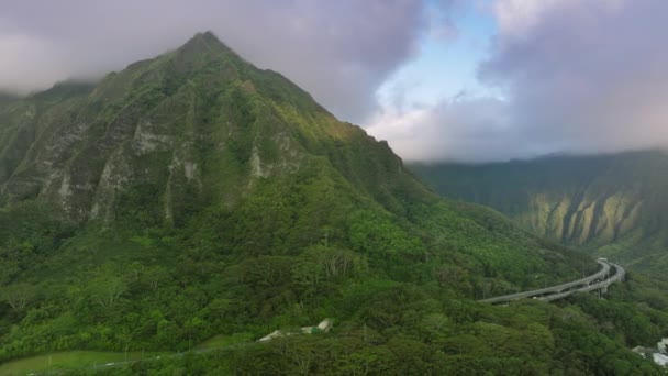 Fantastisk Panorama Vakre Motorveier Som Svinger Langs Episke Fjellrygg Hawaii – stockvideo