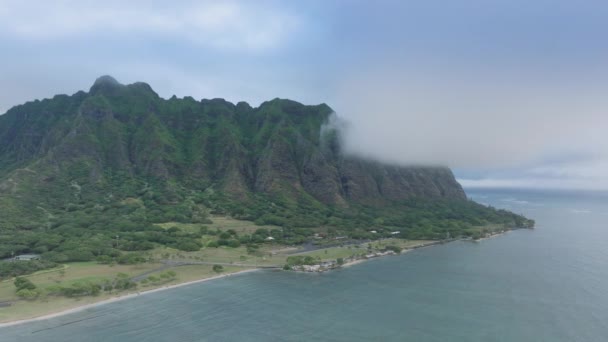 Oahu Památkový Přírodní Park Zatažený Den Vzdušný Výhled Kualoa Beach — Stock video