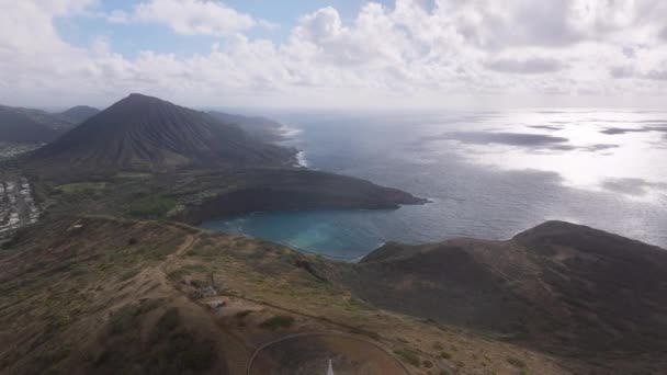Tropisk Med Korallrev Vulkankrater Flygfoto Över Hanauma Bay Naturreservat Hawaii — Stockvideo