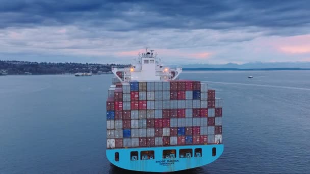 Seattle Washington Abd Aralık 2023 Bir Maersk Konteyner Gemisinin Hava — Stok video