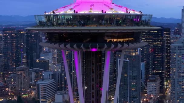 Seattle Washington Usa Dec 2023 Visitors Enjoy View Space Needles — Stock Video