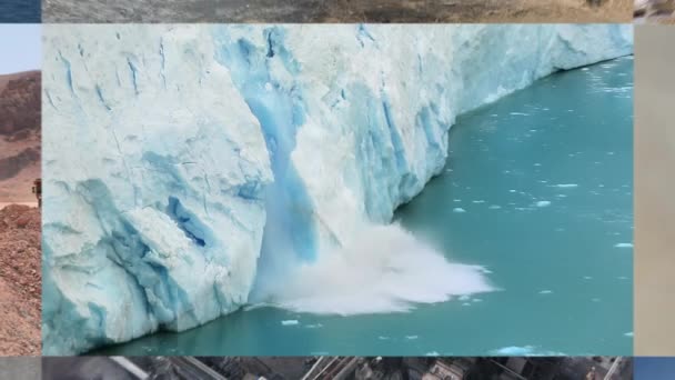 Global Warming Climate Change Collage 受到野火 空气污染 塑料危机 石油生产 森林砍伐干旱影响的生态灾难 视频剪辑