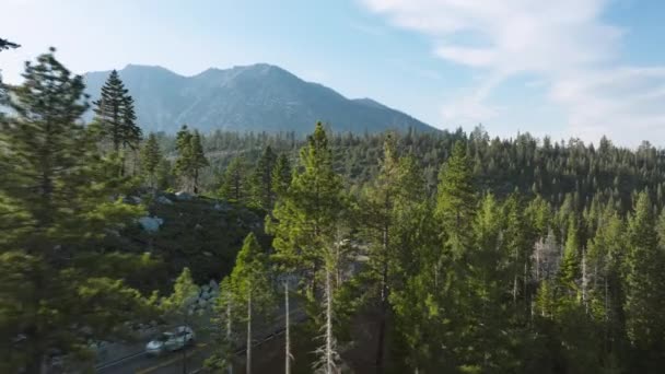 Birds Eye View Reveals Snaking Road Hugs Shoreline Lake Tahoe Video Clip