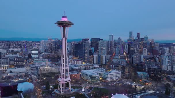 Seattle Washington Usa Joulukuu 2023 Space Needle Seattlessa Seisoo Majesteettinen tekijänoikeusvapaata kuvapankin filmiä
