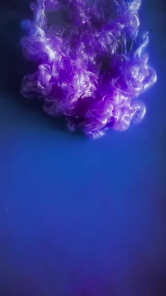 Tela Vertical Capturando Fluxo Gracioso Tintas Roxas Azuis Água Escura — Vídeo de Stock