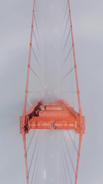 Вертикальний Екран Вежа Золотих Воріт Міст Зникає Туманний Туман Пропонуючи Стоковий Відеоролик