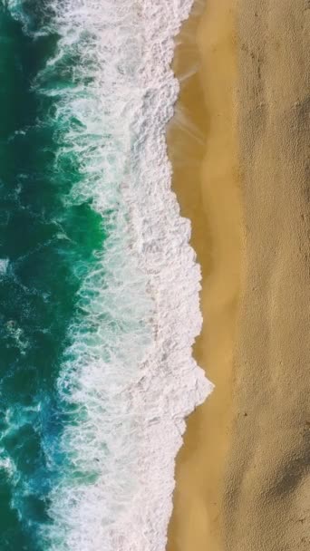 Vertical Screen Aerial Perspective Offers Unique View Waves Golden Sands — Stock video