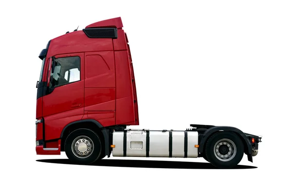 Grote Vrachtwagen Trekker Een Wit Oppervlak Zijaanzicht — Stockfoto