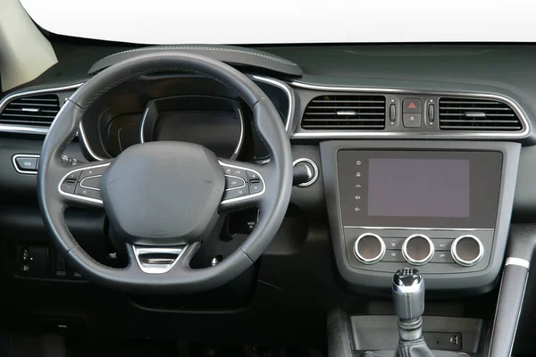 Passenger Car Dashboard Steering Wheel Instrument Panel Infotainment Display — Fotografia de Stock