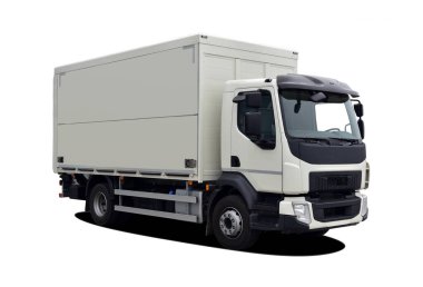 Teslimat kutusu olan küçük yalnız kamyon.