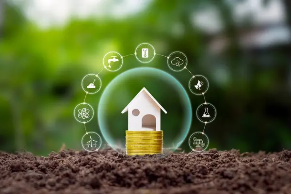 House Model Land Clean Energy Icon Eco Friendly House Concept — Fotografia de Stock