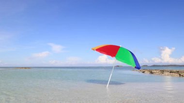 Mavi gökyüzü ve güzel dalgalarıyla deniz kenarında