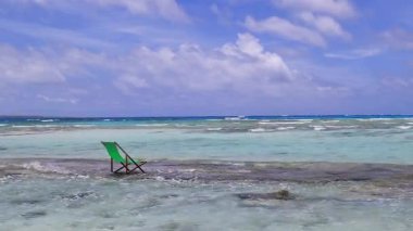 Mavi gökyüzü ve güzel dalgalarıyla deniz kenarında