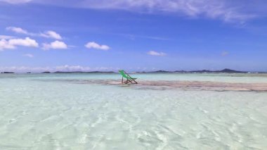 Mavi gökyüzü ve güzel dalgalarıyla deniz kenarında