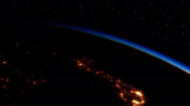 Ultra realistic sunrise over the Earth. View of planet Earth from space. 4k. 3840x2160. 3d animation.