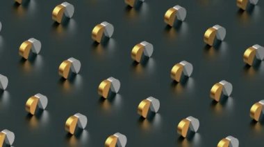 Metal ve altın yarı silindirli soyut minimalist hareket tasarımı. Kusursuz döngü. 3D animasyon. 4k.