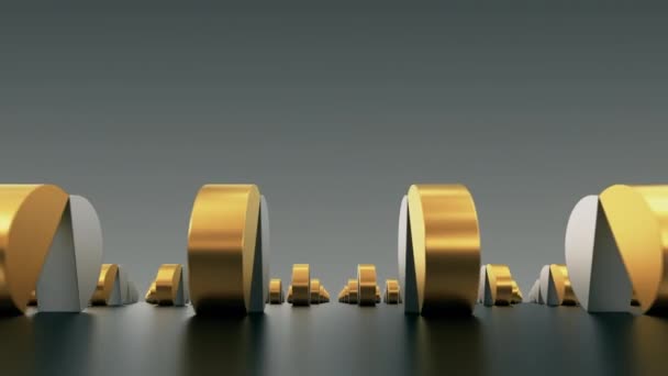 Abstract Minimalistisch Bewegingsontwerp Met Transformerende Metalen Gouden Halve Cilinders Animatie — Stockvideo