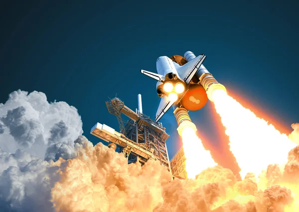 Space Shuttle Stijgt Achtergrond Van Blauwe Lucht Illustratie — Stockfoto
