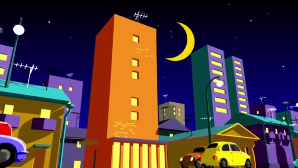 Notte Città Dei Cartoni Animati Con Auto Movimento Animazione 3840X2160 — Video Stock
