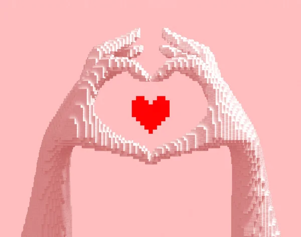Digitális Szív Pixelből Készült Kezekből Nft Koncepció Illusztráció — Stock Fotó