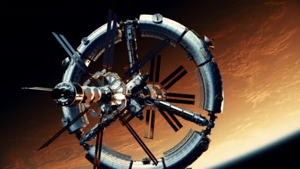 Nuova Stazione Spaziale Orbita Attorno Pianeta Rosso Animazione — Video Stock