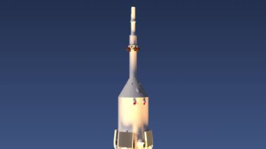 İçinde astronotlar olan bir uzay gemisi kalkış aracını çalıştırın. 3D animasyon. 4k.