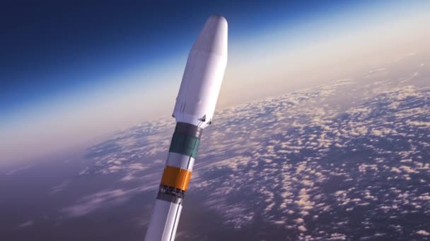 航空母舰的火箭在云层上起飞 3D动画 — 图库视频影像