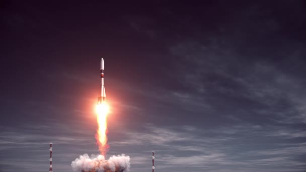 货机火箭从宇宙飞船发射场起飞 3D动画 — 图库视频影像