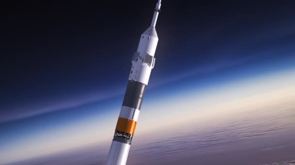 载有机组人员的运载火箭在云层上方飞行 3D动画 — 图库视频影像