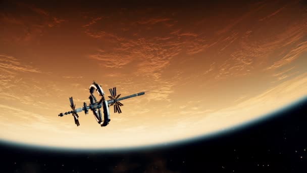 Stasiun Luar Angkasa Besar Baru Terbang Atas Planet Merah Animasi — Stok Video