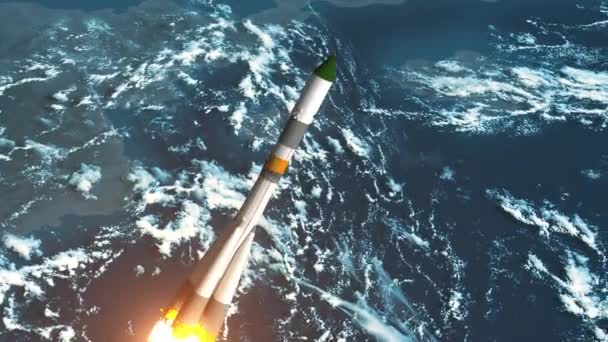 Cohete Carga Volando Sobre Tierra Animación — Vídeos de Stock