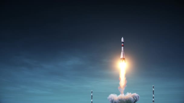 Cohete Portador Carga Despega Del Cosmódromo Animación — Vídeos de Stock