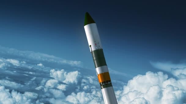运载火箭在云层上方起飞 3D动画 — 图库视频影像
