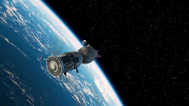 러시아 우주선은 공간에 전지판을 배치합니다 애니메이션 4K는 — 비디오